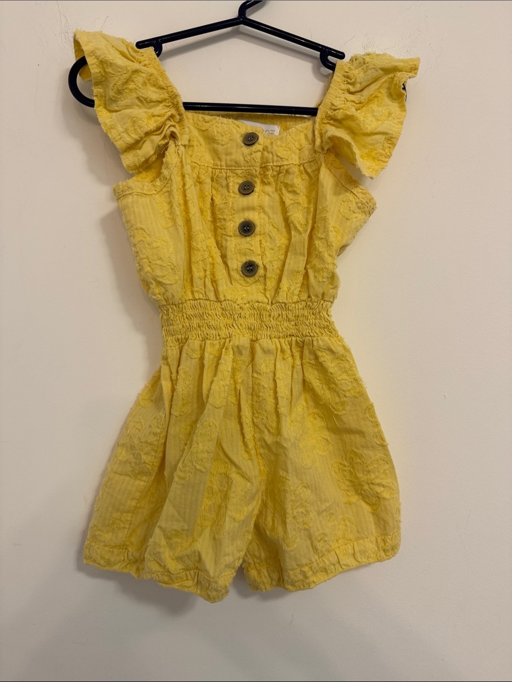 Rachel Zoe Bright Yellow Flutter-Sleeve Romper with Button Front